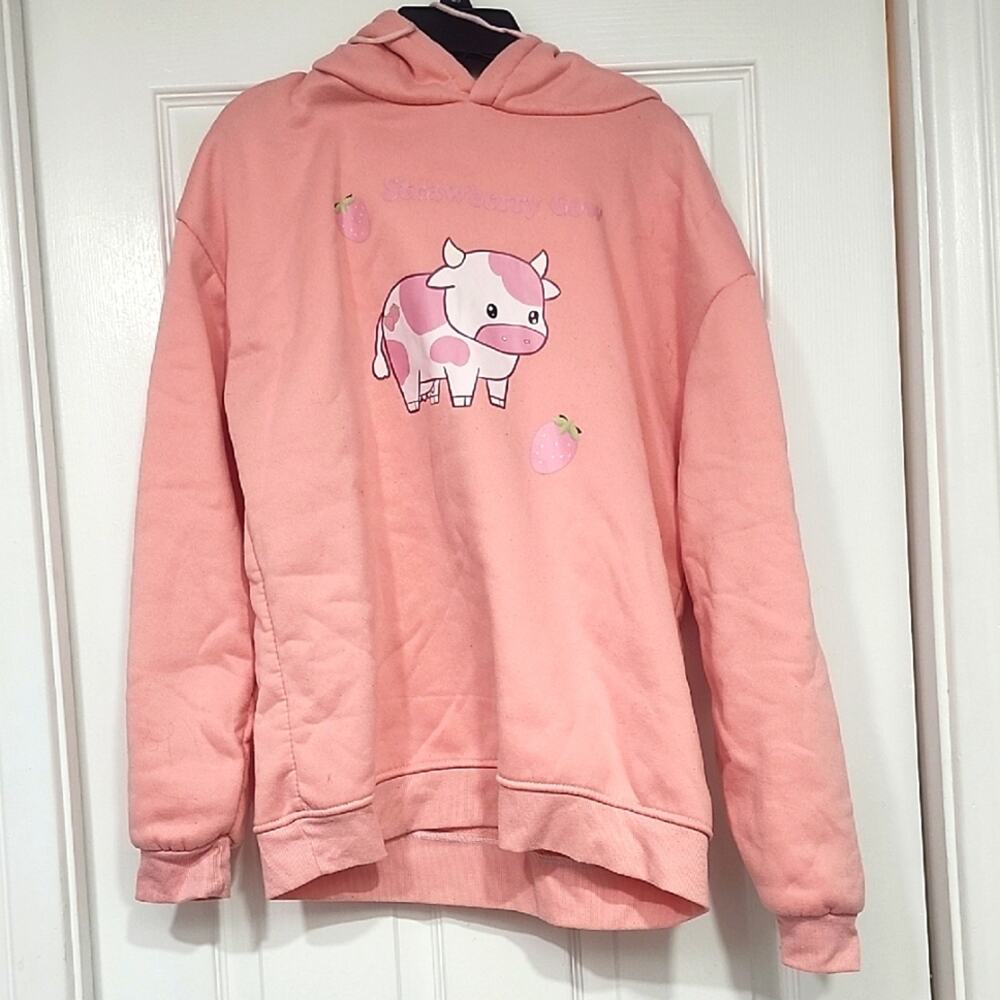 Strawberry Cow Hoodie - Pink